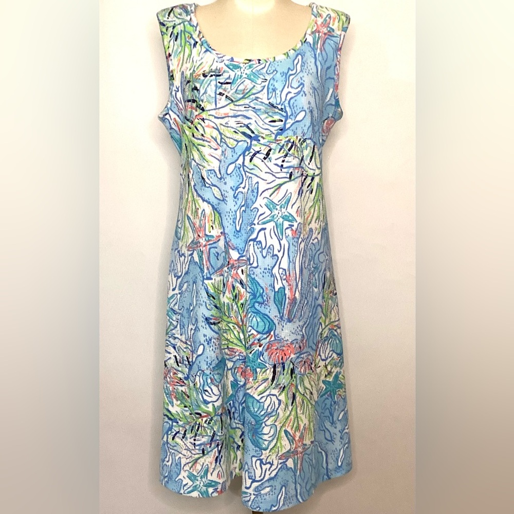 Ronni Nicole Vibrant Ocean Print Sleeveless Midi Dress